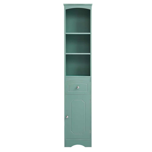  13.4 In. W X 9.1 In. D X 66.9 In. H Green MDF Freestanding Linen Cabinet With Drawer In Green