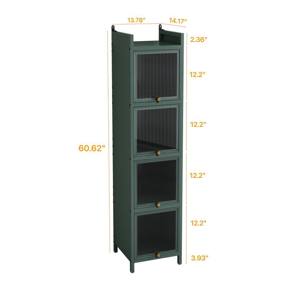  Four-tier Glass Door Cabinet With Featuring Five-tier Storage