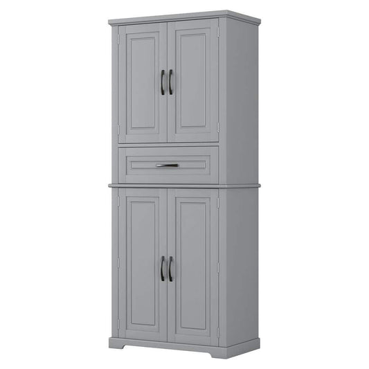  30.00 In. W X 15.70 In. D X 72.20 In. H In Grey Bathroom Storage Linen Cabinet With Doors, Drawer And Adjustable Shelf
