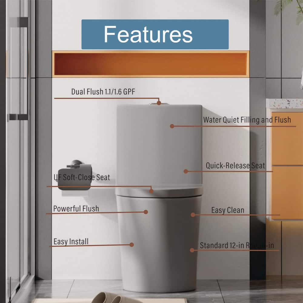  Dual Flush Single Flush: Other Elongated One Piece Toilet Grey