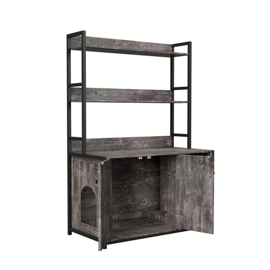  Grey Indoor Cat Cabinet ,Large Hidden Litter Box Enclosure With 2-Doors, Shelf And Scratch Pad