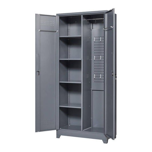  72.8 In Gray Metal Locker,Lockable Cleaning Tool Cabinet With Adjustable Shelves