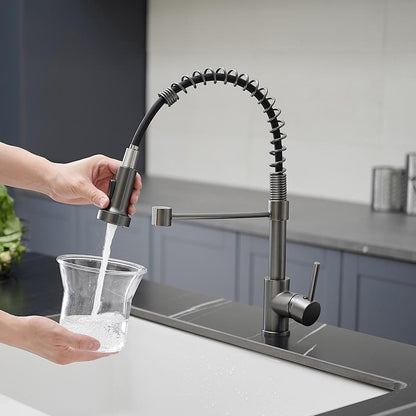  Single Handle Deck Mount Pull Down Sprayer Kitchen Faucet In Gun Grey
