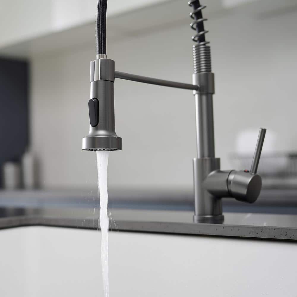  Single Handle Deck Mount Pull Down Sprayer Kitchen Faucet In Gun Grey