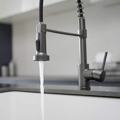  Single Handle Deck Mount Pull Down Sprayer Kitchen Faucet In Gun Grey