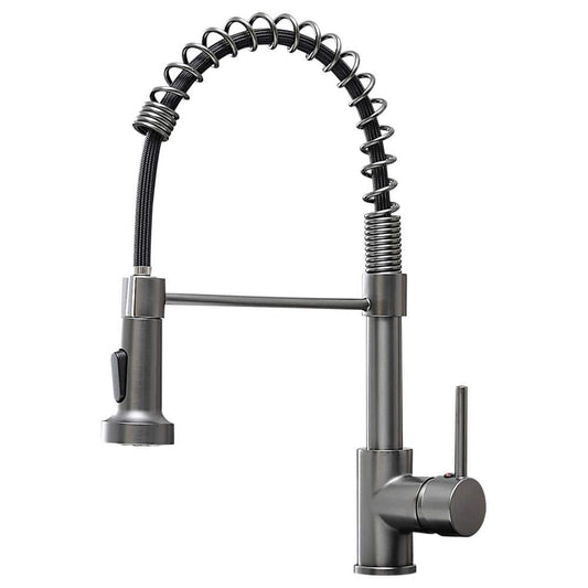  Single Handle Deck Mount Pull Down Sprayer Kitchen Faucet In Gun Grey
