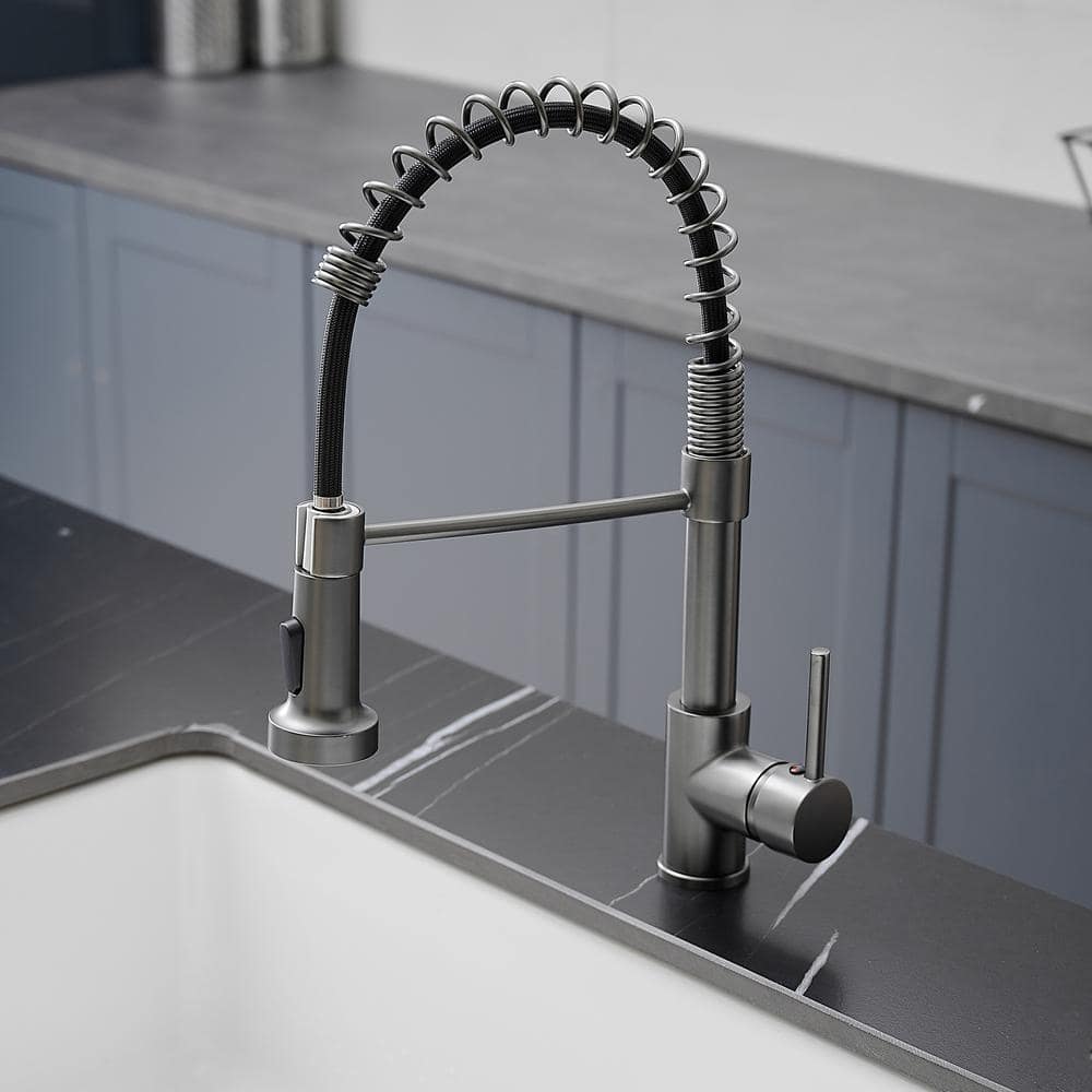  Single Handle Deck Mount Pull Down Sprayer Kitchen Faucet In Gun Grey