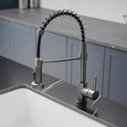  Single Handle Deck Mount Pull Down Sprayer Kitchen Faucet In Gun Grey