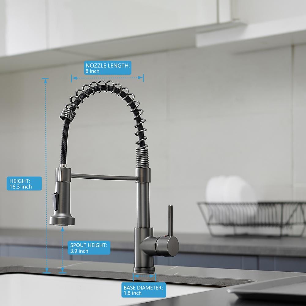  Single Handle Deck Mount Pull Down Sprayer Kitchen Faucet In Gun Grey