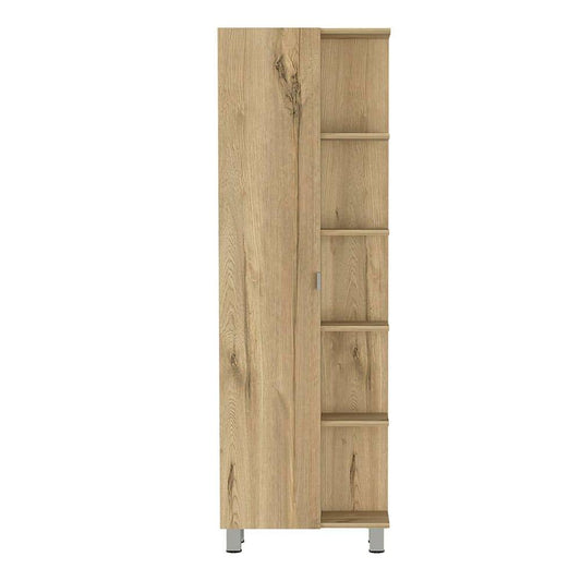  20.15 In. W X 8.45 In. D X 62.20 In. H Yellow Particle Board Freestanding Linen Cabinet With 5 Shelves In Light Oak
