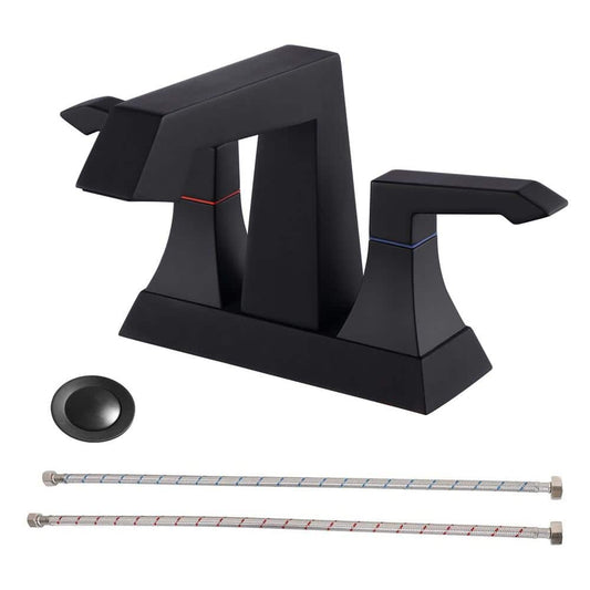  4 In. Centerset Bathroom Faucet Sink Mixer Tap With Drain And Supply Kits In Matt Black