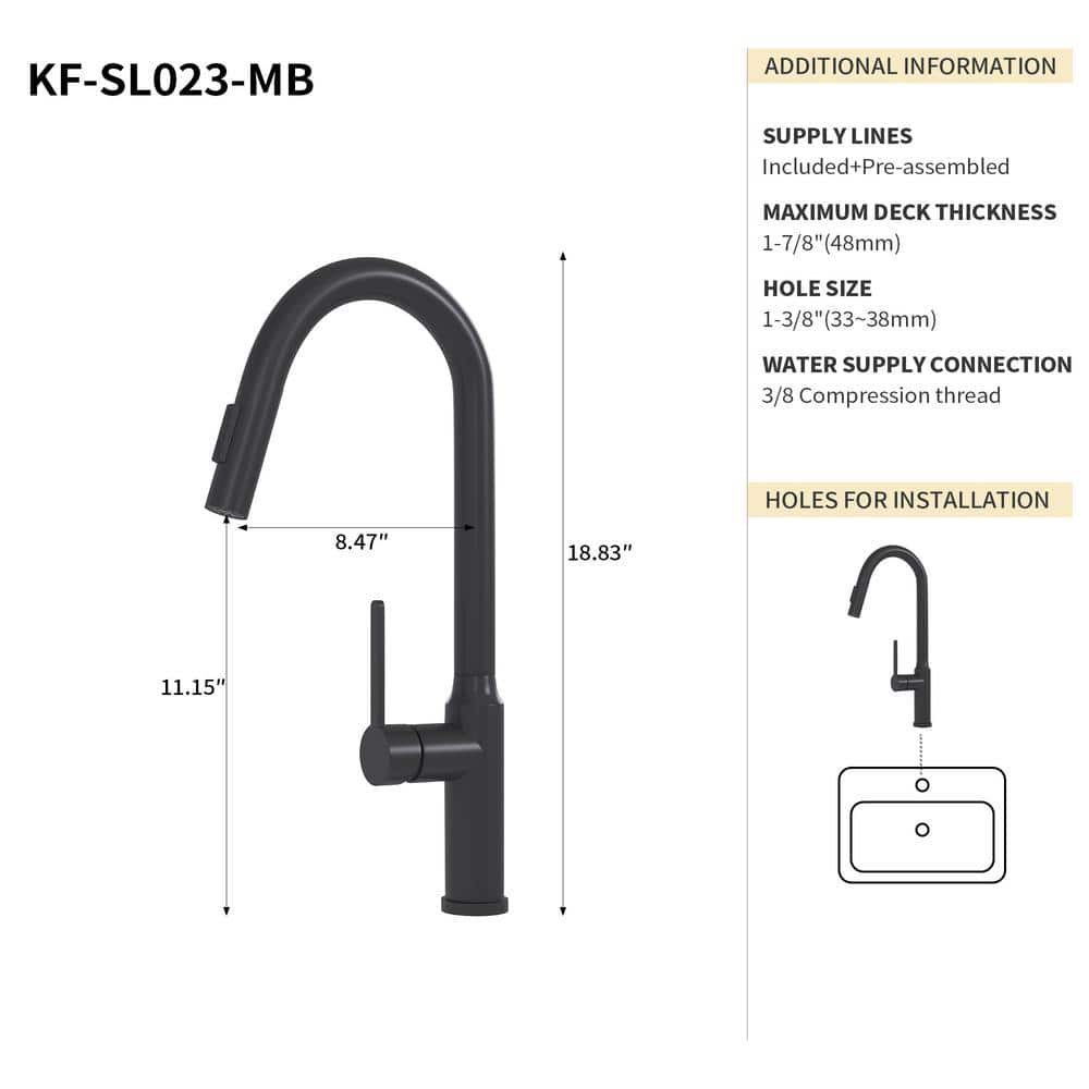  Single Handle Pull Down Sprayer Kitchen Faucet In Matt Black