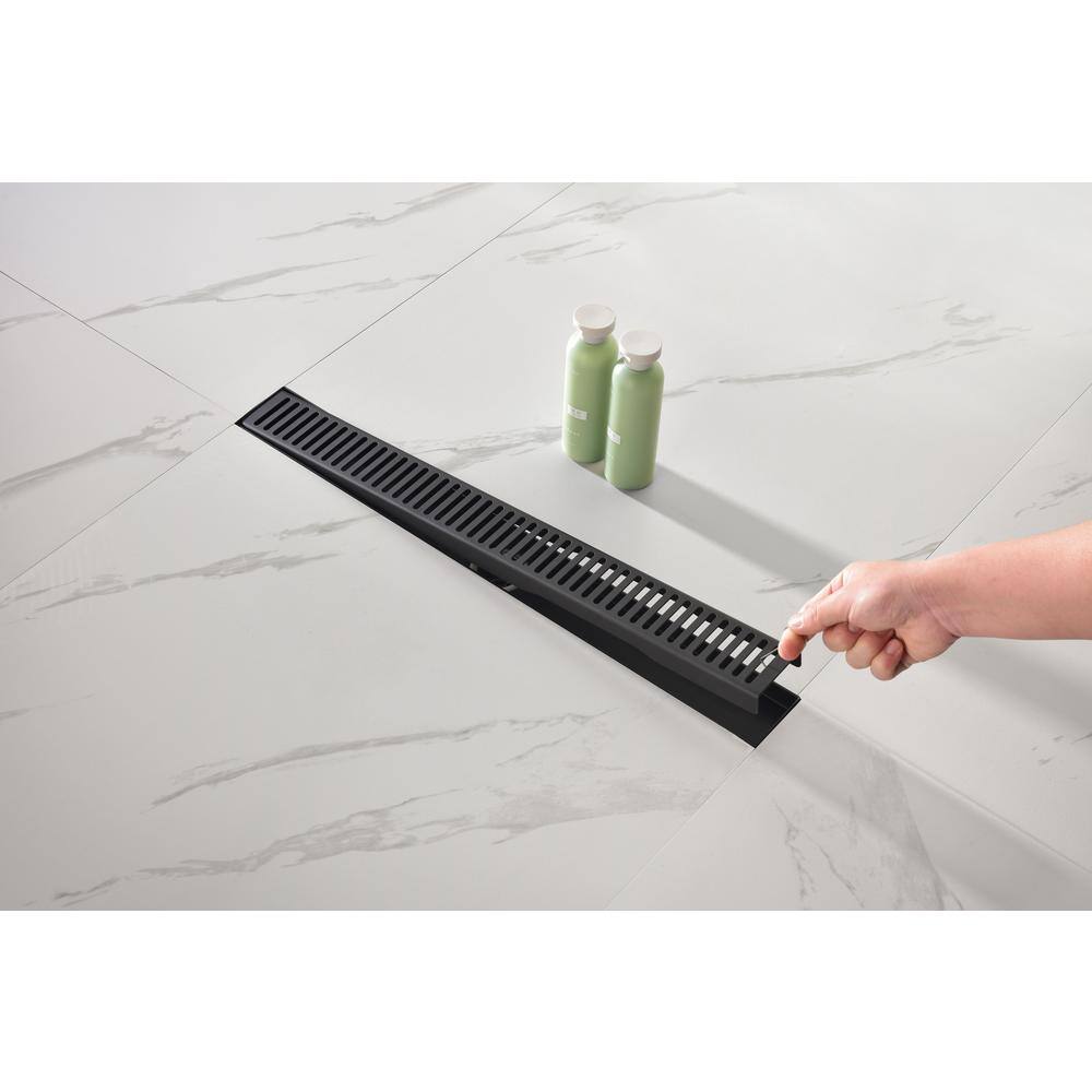  24 Inches Linear Shower Drain 304 Stainless Shower Drain Included Hair Strainer And Leveling Feet In Matte Black