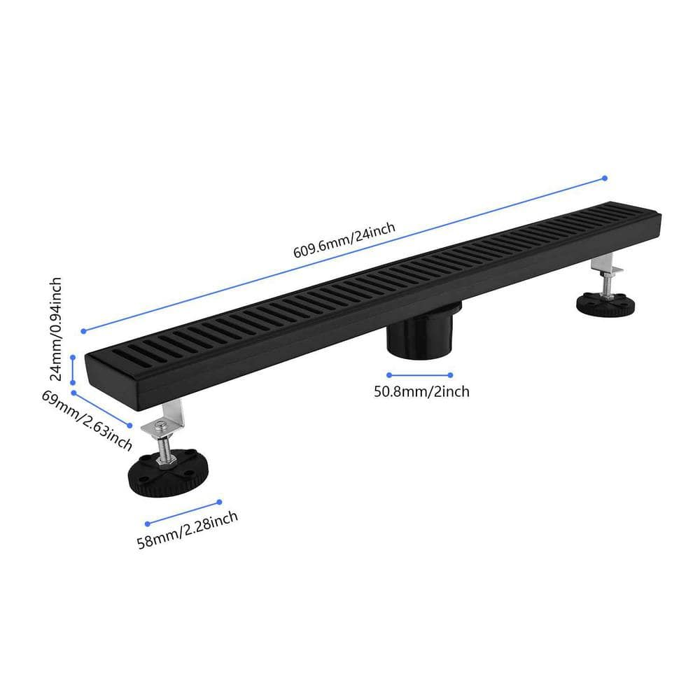 24 Inches Linear Shower Drain 304 Stainless Shower Drain Included Hair Strainer And Leveling Feet In Matte Black