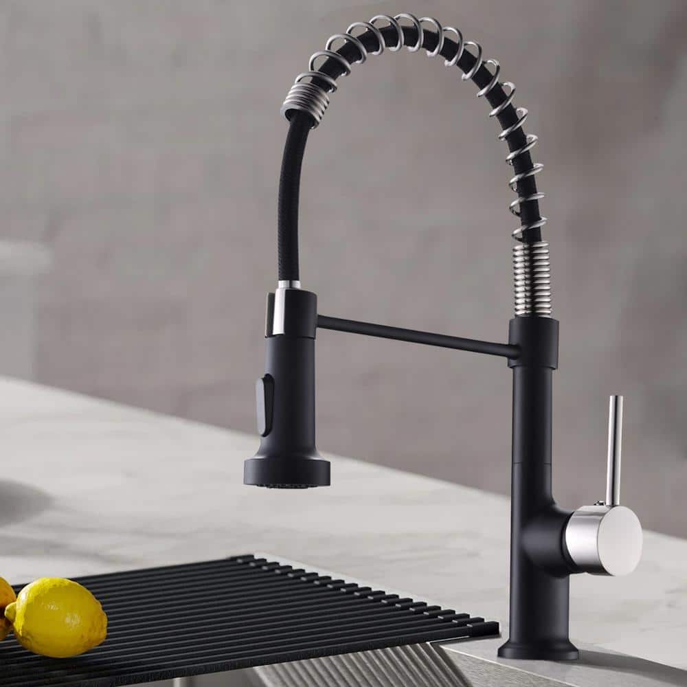 Single Handle Deck Mount Pull Down Sprayer Kitchen Faucet In Matte Black And Brushed Nickel