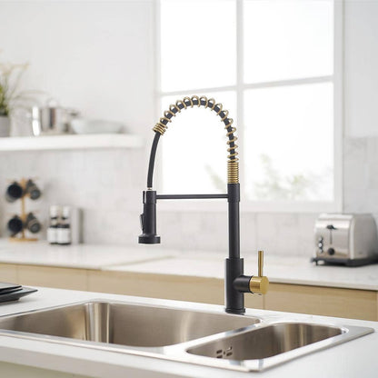  Single Handle No Sensor Pull Down Sprayer Kitchen Faucet In Matte Black And Gold