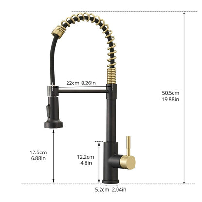  Single Handle No Sensor Pull Down Sprayer Kitchen Faucet In Matte Black And Gold