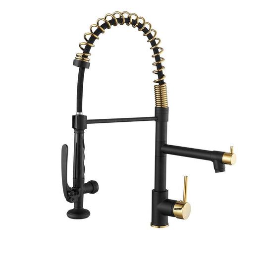  The Single-Handle Pull Down Sprayer Kitchen Faucet With 2 Spout?with Lock, In Matte Black And Gold