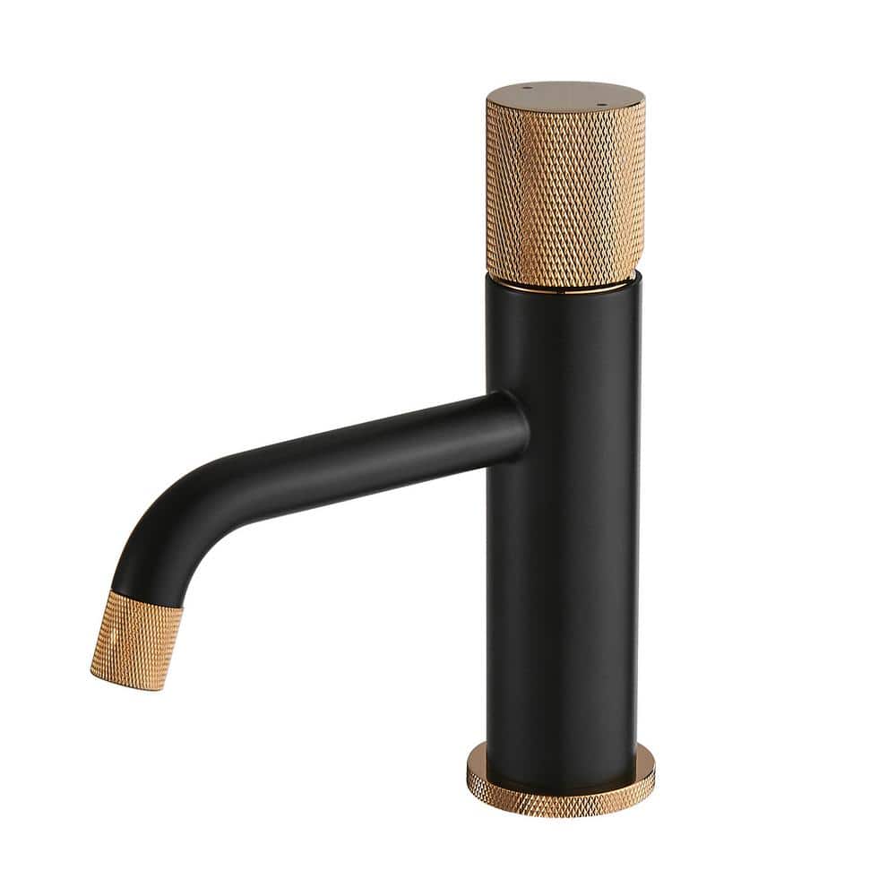  Single Handle Single-Hole Bathroom Sink Faucet In Matte Black Rose Gold