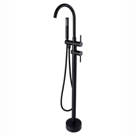  Single-Handle Freestanding Waterfall Tub Filler Bathroom Tub Faucet With Handheld Shower In Matte Black