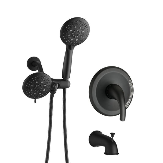  Single Handle 7 Function Rain Freestanding Tub Faucet With Handheld Shower In Matte Black