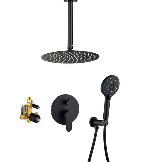  3-Spray Patterns With 2.5 GPM 12 In. Ceiling Mounted Dual Shower Heads Shower System Mix Set In Matte Black