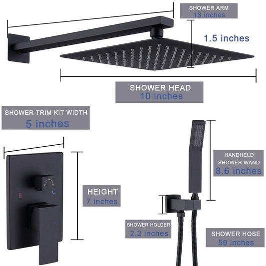  Single Handle 1-Spray Shower Faucet 1.5 GPM Shower Combo Set With 360 Swivel In Matte Black