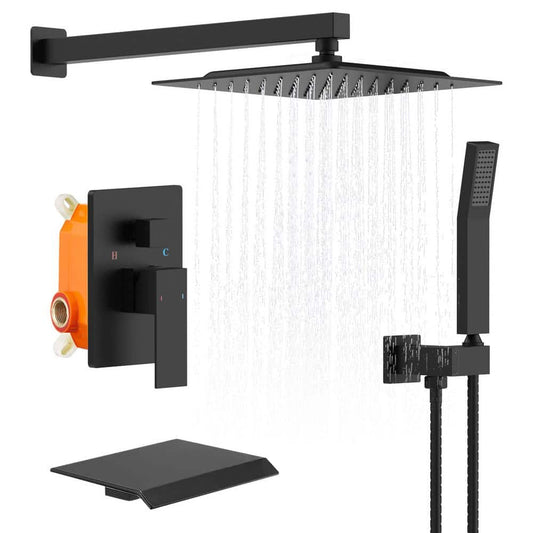  Single Handle 1-Spray Rainfall Shower Head, Handheld Shower Faucet 2 GPM With Adjustable Heads In Matte Black