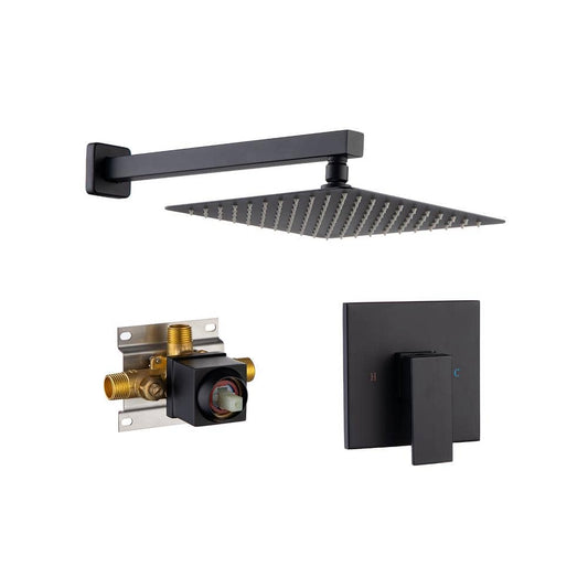  1-Spray Patterns With 2.5 GPM 10 In. Wall Mount Rain Fixed Shower Head In Matte Black (Valve Included)