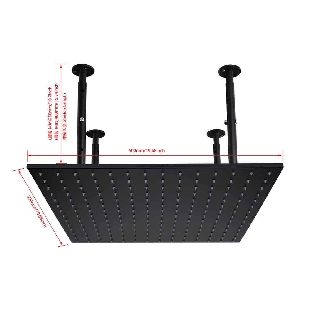  1-Spray Patterns 2.5 GPM 20 In. Ceiling Mount Fixed Shower Head In Matte Black