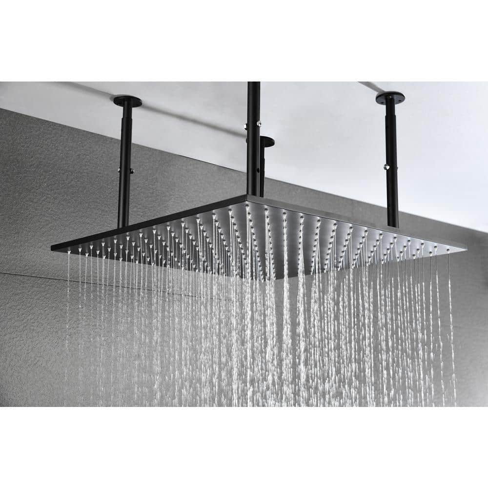  1-Spray Patterns 2.5 GPM 20 In. Ceiling Mount Fixed Shower Head In Matte Black