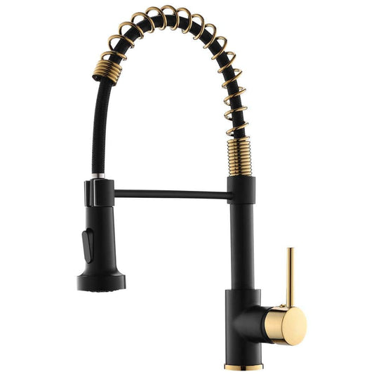  Single-Handle Pull Down Sprayer Kitchen Faucet, Modern High-Arc Pull Out Kitchen Sink Faucet In Black With Matte Black