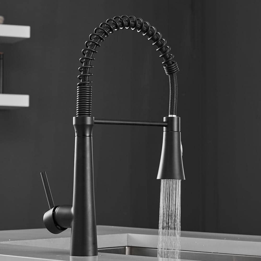  Single Handle No Sensor Pull Down Sprayer Kitchen Faucet In Matte Black