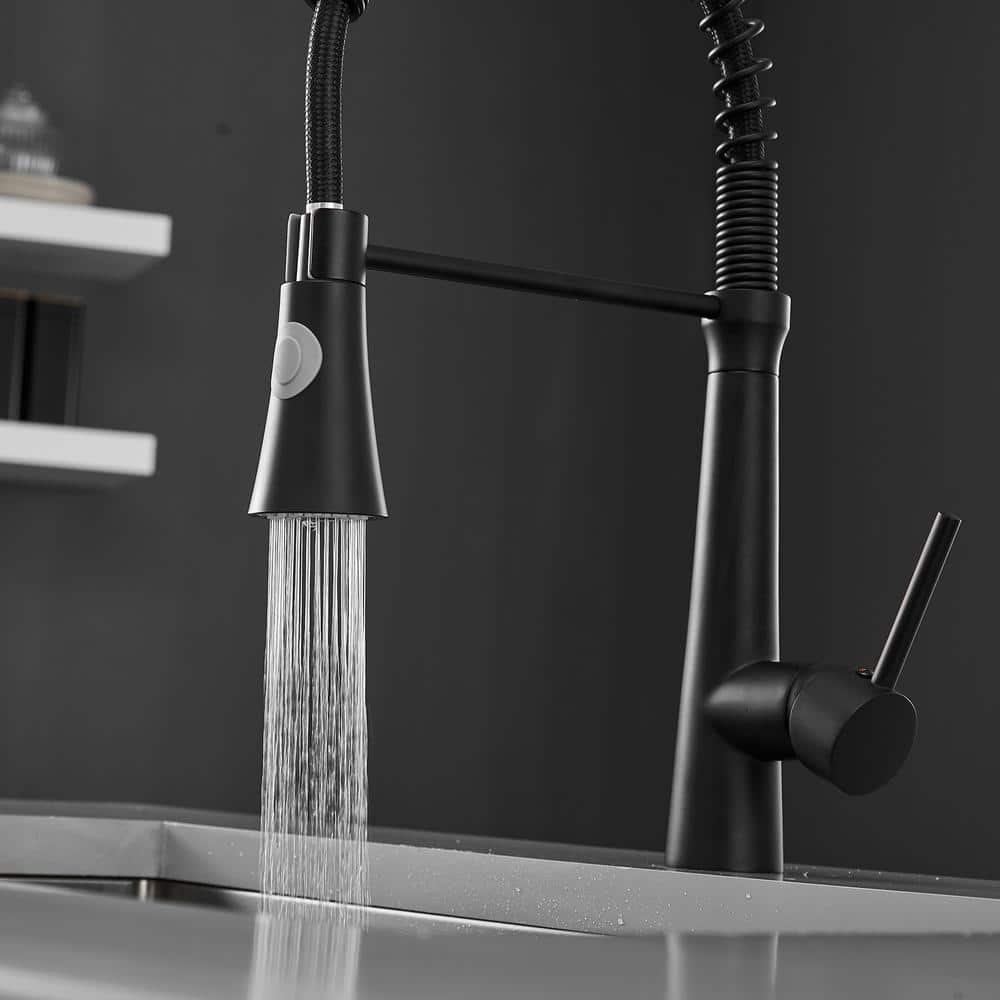  Single Handle No Sensor Pull Down Sprayer Kitchen Faucet In Matte Black