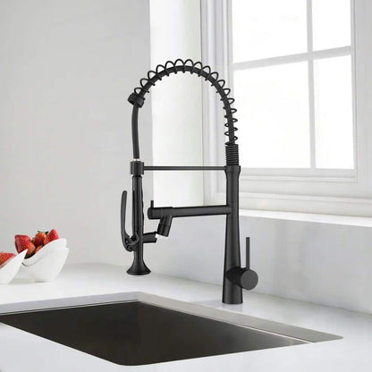  Single Handle Deck Mount Pull Down Sprayer Kitchen Faucet With LED In Matte Black