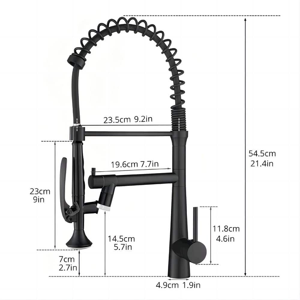  Single Handle Deck Mount Pull Down Sprayer Kitchen Faucet With LED In Matte Black