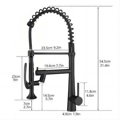  Single Handle Deck Mount Pull Down Sprayer Kitchen Faucet With LED In Matte Black