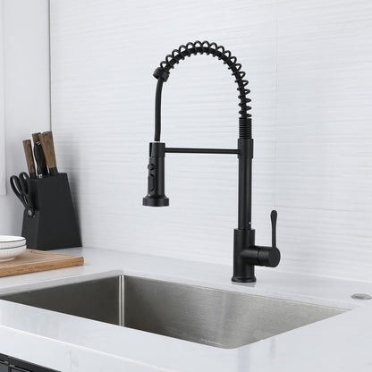  Single Handle Deck Mount Pull Down Sprayer Kitchen Faucet In Matte Black