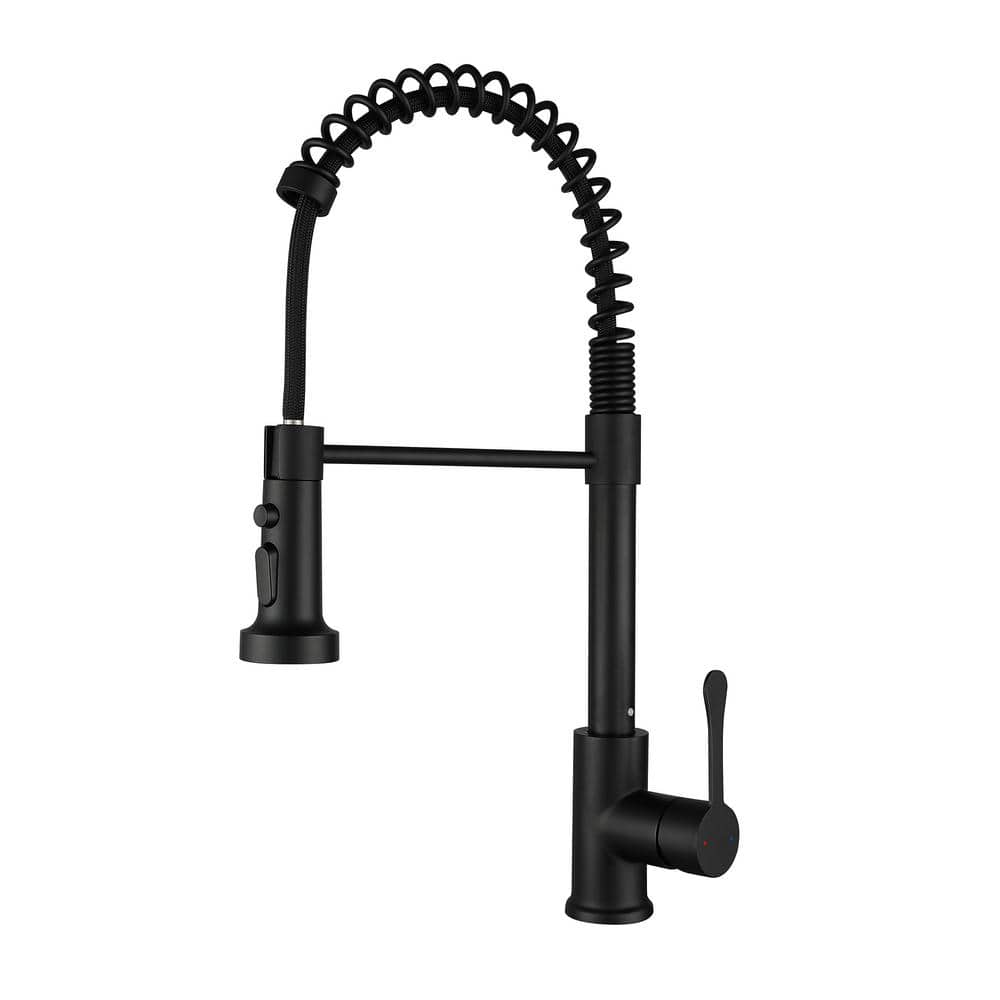  Single Handle Deck Mount Pull Down Sprayer Kitchen Faucet In Matte Black
