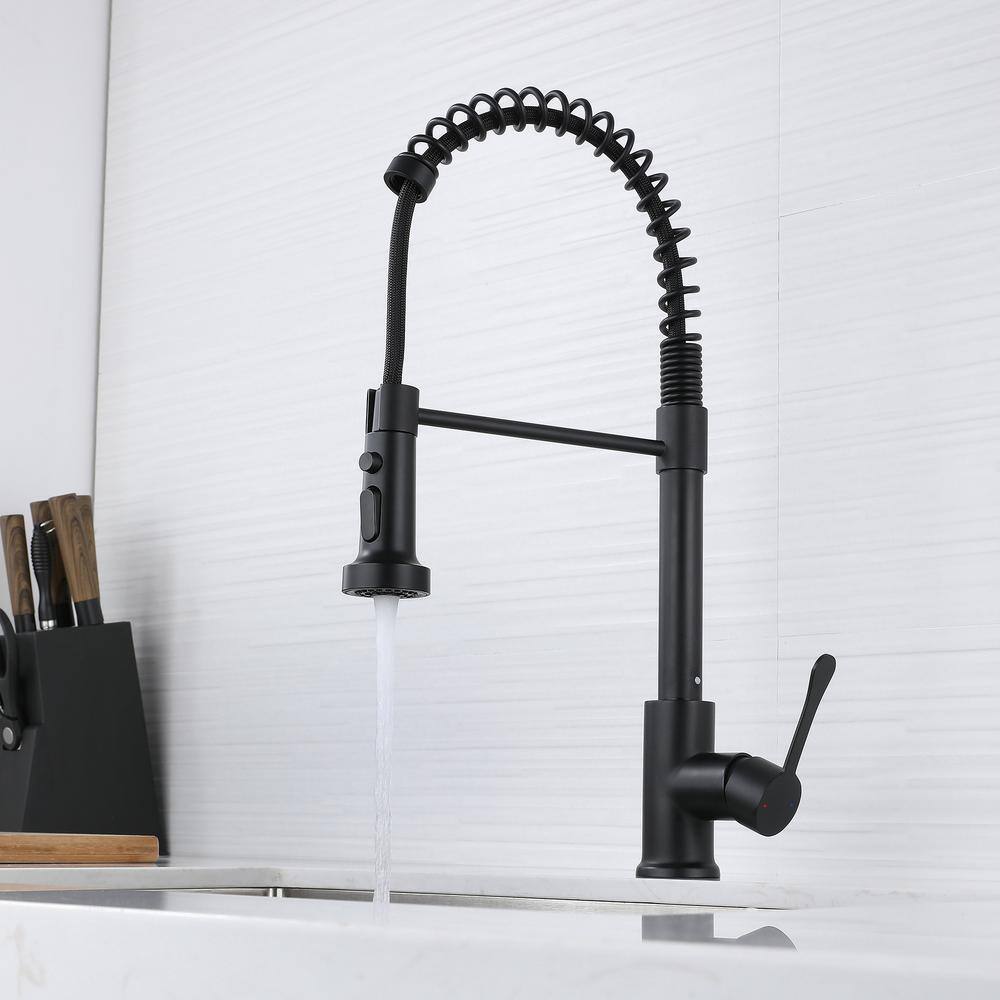  Single Handle Deck Mount Pull Down Sprayer Kitchen Faucet In Matte Black