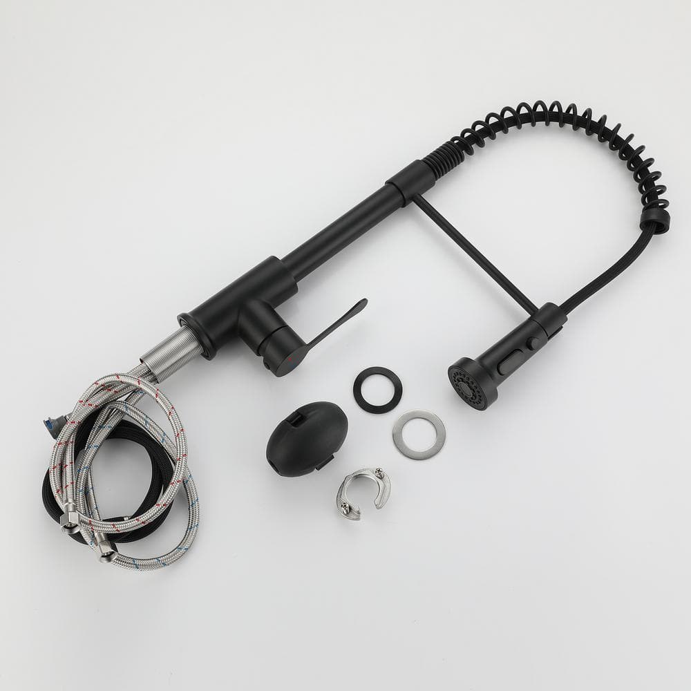  Single Handle Deck Mount Pull Down Sprayer Kitchen Faucet In Matte Black