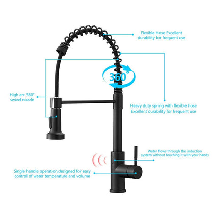  Single-Handle Touchless Sensor Pull Down Sprayer Kitchen Faucet In Matte Black