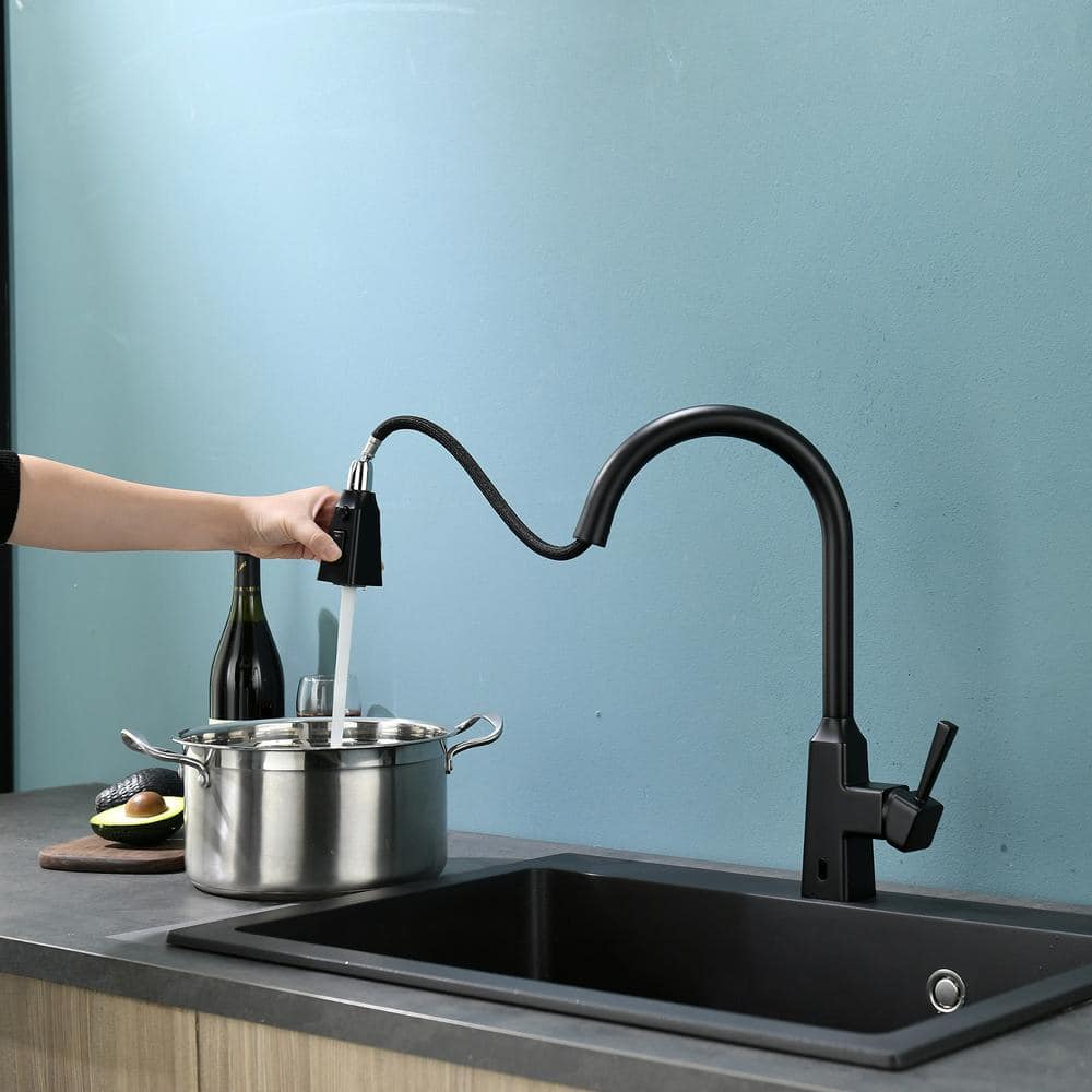  Single Handle Touchless Pull Down Sprayer Kitchen Faucet In Matte Black