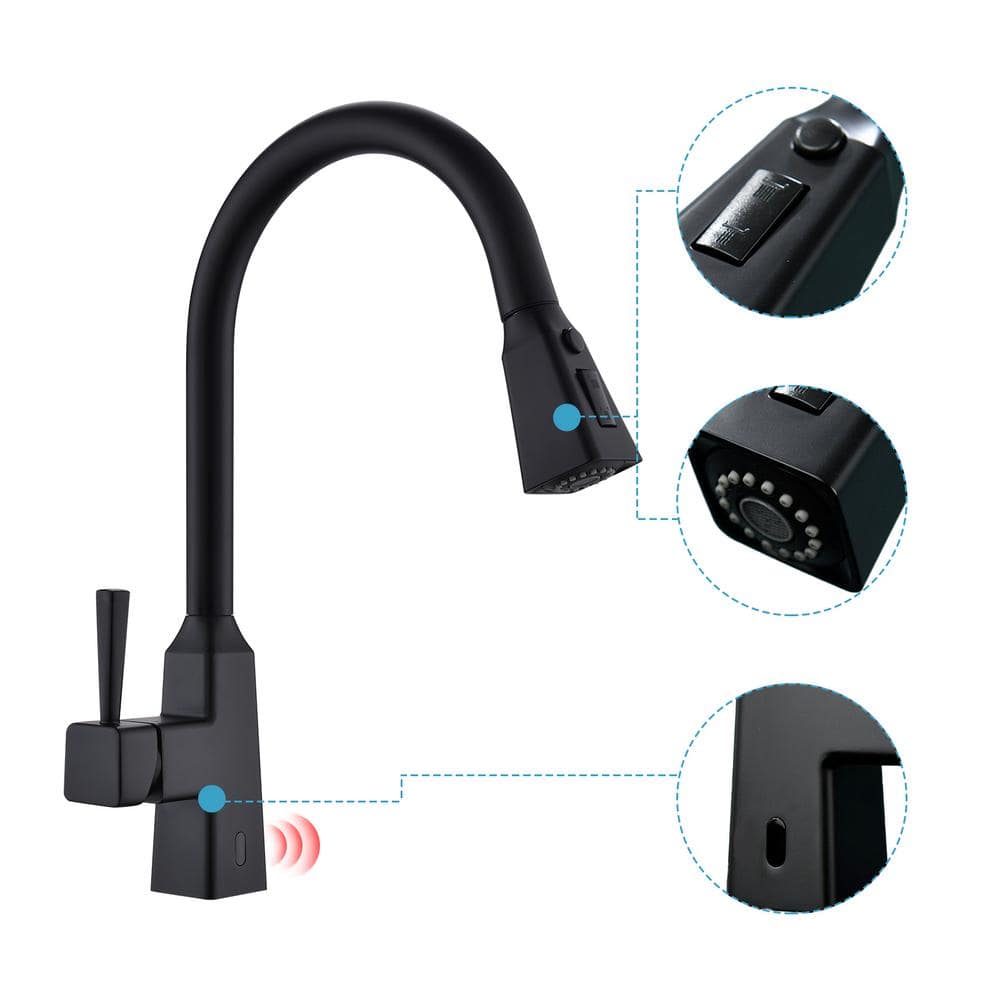  Single Handle Touchless Pull Down Sprayer Kitchen Faucet In Matte Black