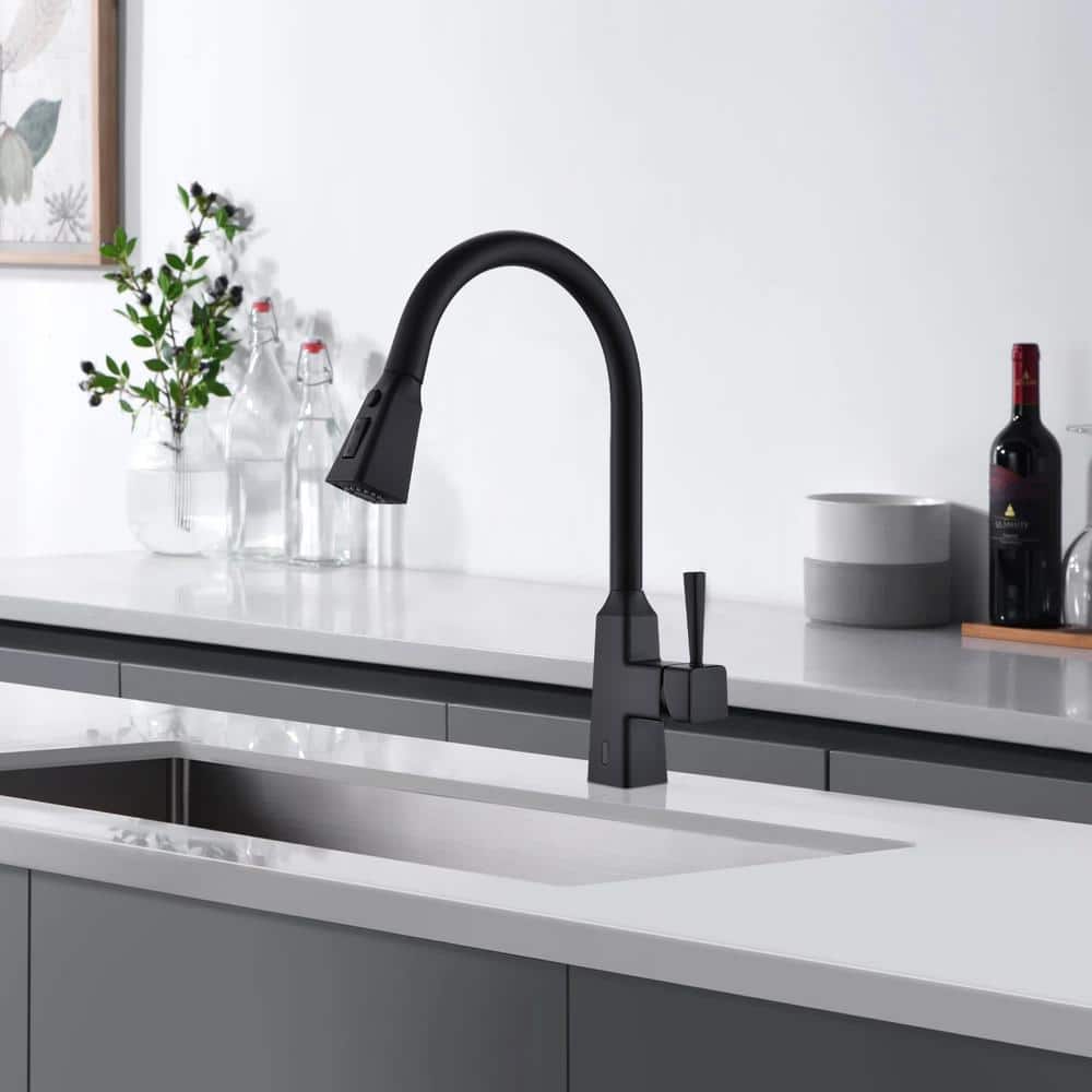  Single Handle Touchless Pull Down Sprayer Kitchen Faucet In Matte Black