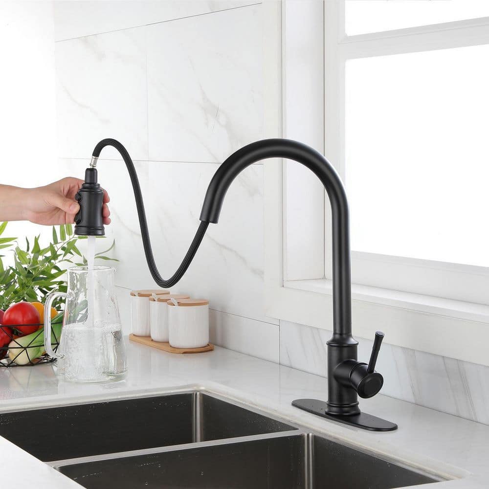  Single-Handle Touch High Arc Stainless Steel Pull Out Sprayer Kitchen Faucet In Matte Black