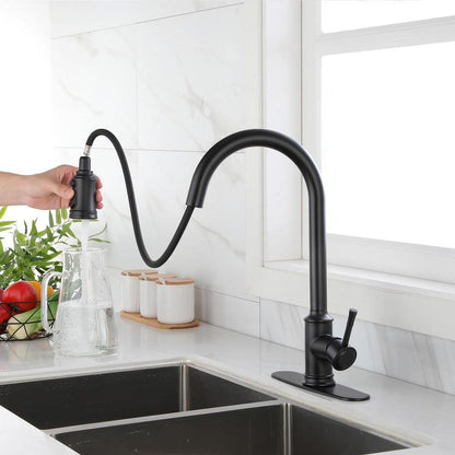  Single-Handle Touch High Arc Stainless Steel Pull Out Sprayer Kitchen Faucet In Matte Black