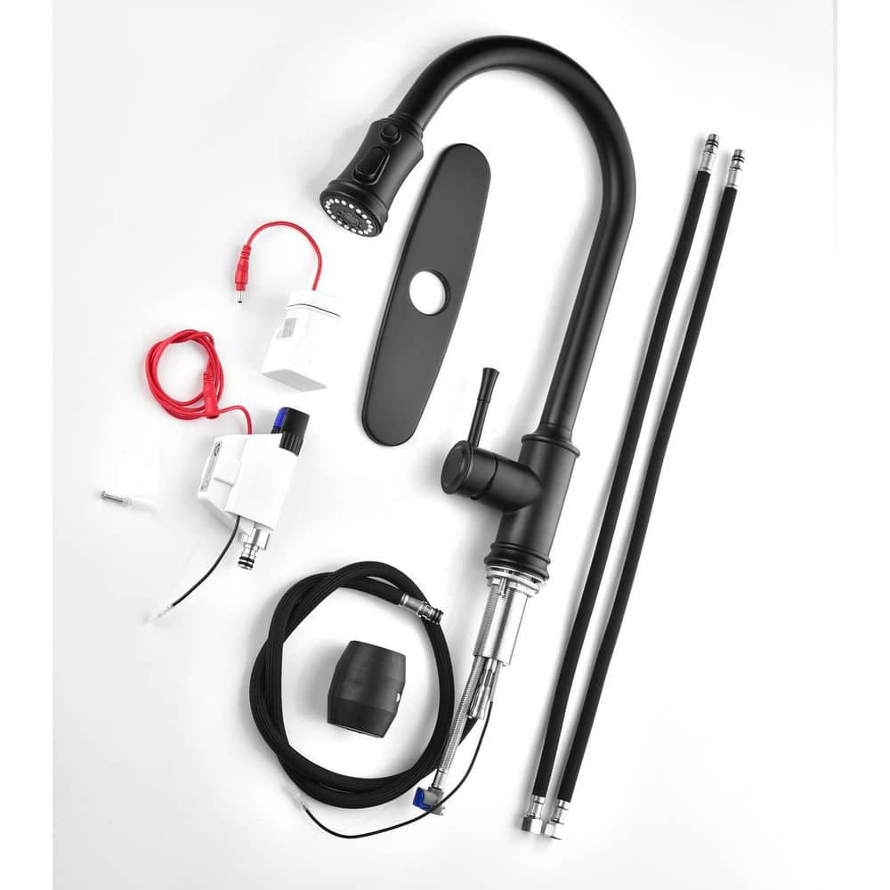  Single-Handle Touch High Arc Stainless Steel Pull Out Sprayer Kitchen Faucet In Matte Black