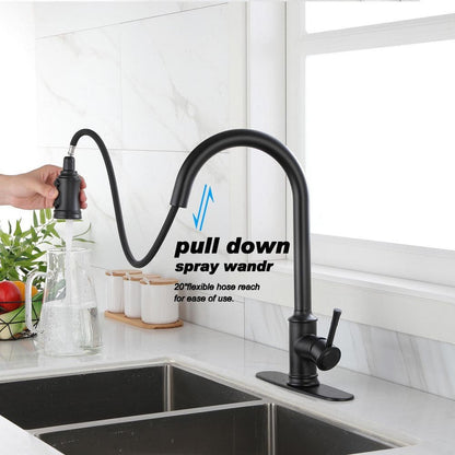  Single-Handle Touch High Arc Stainless Steel Pull Out Sprayer Kitchen Faucet In Matte Black