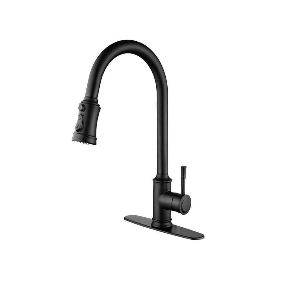  Single-Handle Touch High Arc Stainless Steel Pull Out Sprayer Kitchen Faucet In Matte Black